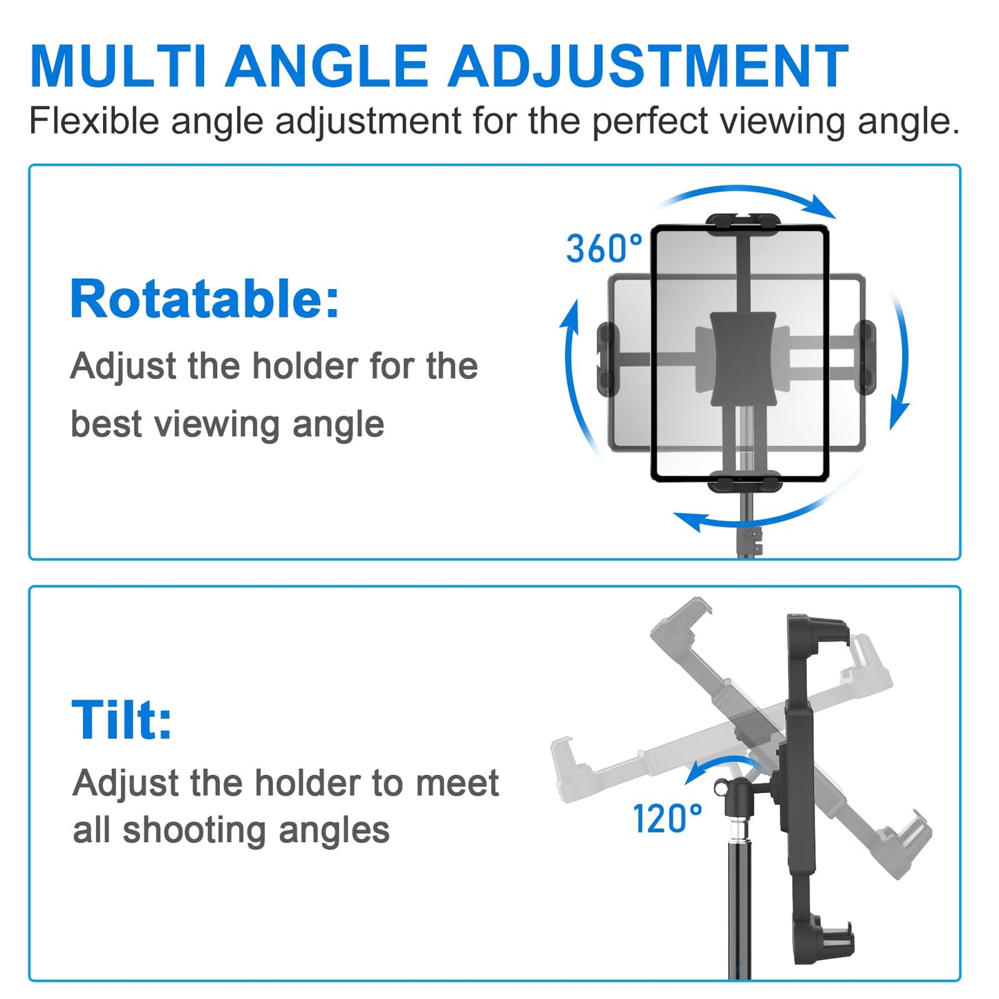 Cenawin tablet stand holder, iPad stand holder adjustable up to 160cm tablet stand floor stand for iPad Pro Air Mini, Samsung Galaxy Tab, 4.7-13.5 inch tablets and phones.