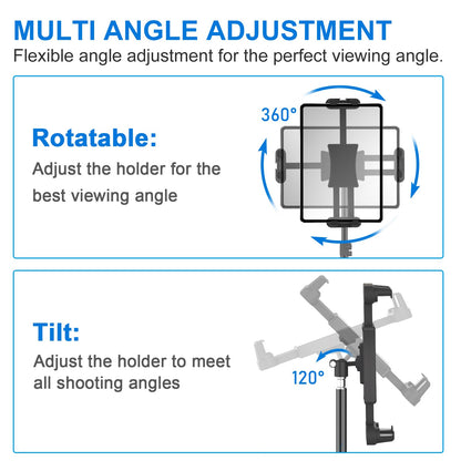 Cenawin tablet stand holder, iPad stand holder adjustable up to 160cm tablet stand floor stand for iPad Pro Air Mini, Samsung Galaxy Tab, 4.7-13.5 inch tablets and phones.