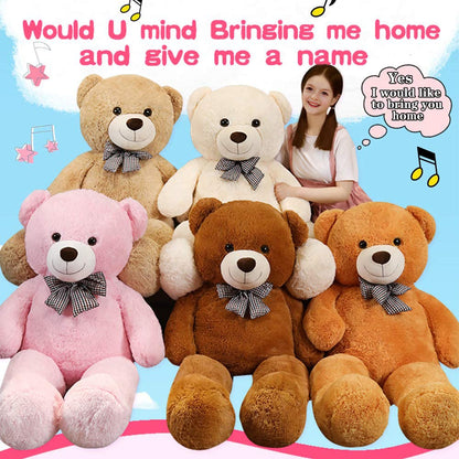 SNOWOLF 110cm Giant Teddy Bear Plush Toy, huge plush bear cute bear stuffed animal for girls and children (1.1m Light brown)