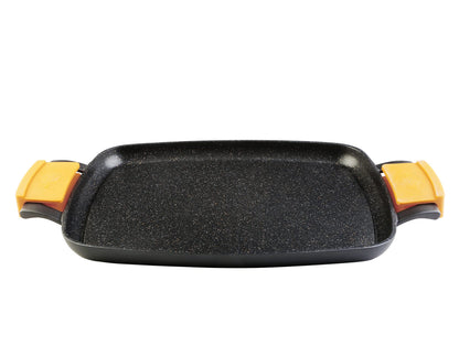 WECOOK! - 47x30cm Induction Grill Plate | Die-cast aluminum | 5mm QuanTanium non-stick coating | Suitable for all types of stoves, including oven | Removable silicone handles, Aluminum