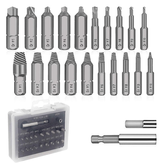 SE22 Screw Extractor for damaged screws, screw remover, tool for removing broken screws with separate polishing and magnetic extension bit holder for damaged screws.