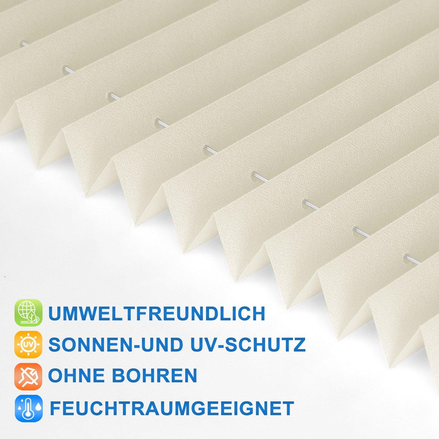 Home Plisse without drilling clampfix B55 x H120 cm Beige, pleated blinds for windows and doors, Easyfix pleated roller blind with clamp bracket sun protection and privacy translucent roller