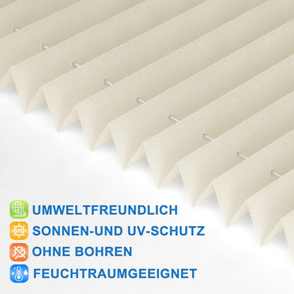Home Plisse without drilling clampfix B55 x H120 cm Beige, pleated blinds for windows and doors, Easyfix pleated roller blind with clamp bracket sun protection and privacy translucent roller
