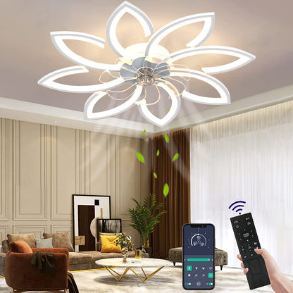 Wildcat Ceiling Fan with Light Quiet Modern LED with Remote Control Timer Flower Design Fan Ceiling Light for Bedroom Kitchen