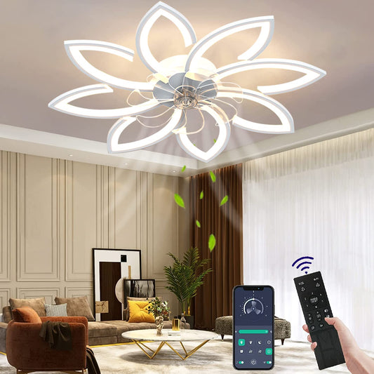 Wildcat Ceiling Fan with Light Quiet Modern LED with Remote Control Timer Flower Design Fan Ceiling Light for Bedroom Kitchen