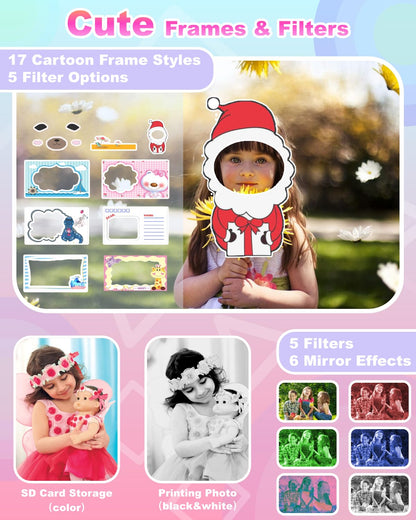 NUOTUN Instant Camera for Kids, Kids Camera with Printing Photos, 2.0 Inch HD Screen, 8X Zoom, 1080P Digital Camera with Printing Paper & Card, Kids Camera Gift for Girls & Boys 3-12 Years Old (Purple)