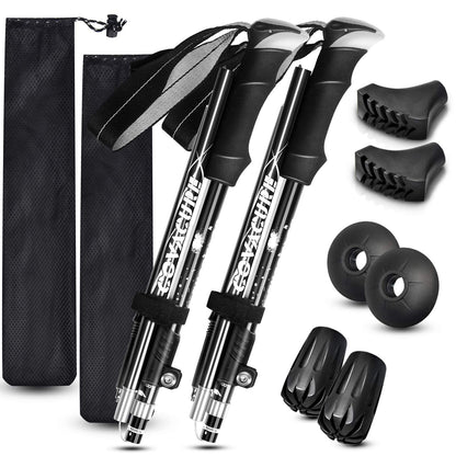 COVACURE hiking poles, lightweight, collapsible, for hiking, camping and backpacking, 7075 aluminum foam handle and padded strap (up to 100-120 cm), 2 pieces