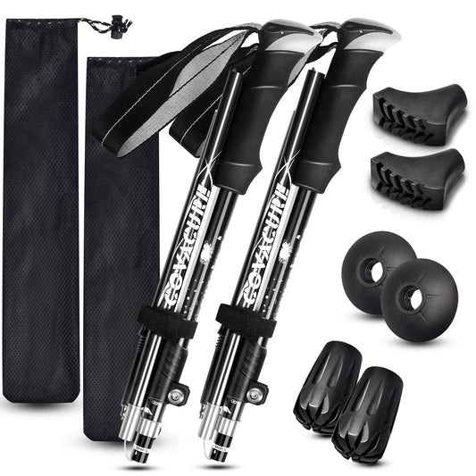 COVACURE hiking poles, lightweight, collapsible, for hiking, camping and backpacking, 7075 aluminum foam handle and padded strap (up to 100-120 cm), 2 pieces