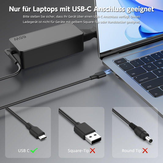 65W/45W power adapter USB C laptop charger compatible with Lenovo ThinkPad X1 Carbon T14 T480 T490 T580 E14 E15 E580 E590 L14 L15 Yoga C740 C940 Slim 7 - Type C laptop charger fast charger.
