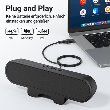 INGA USB speakers for computer monitor and laptop, clip-on desktop soundbar, USB/C-PC speakers, suitable for desktop, laptop, and Mac (Black).
