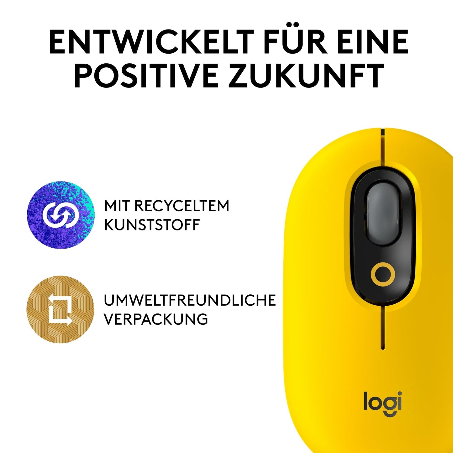 Logitech POP Mouse, wireless mouse with customizable emojis, SilentTouch technology, precise/fast scrolling, compact, Bluetooth, multi-device, OS compatible - Yellow/Black