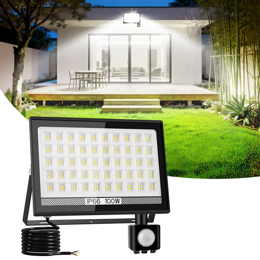 NATPOW LED floodlight with motion sensor outdoor, 100W LED floodlight with IP66 waterproof 6000K super bright spotlight outdoor spotlight for garden garage sports field backyard