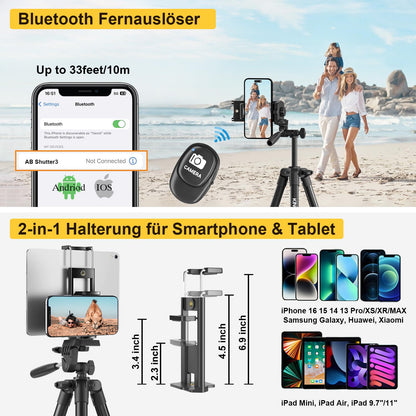KINGJOY Cell Phone Camera Tripod 71" Lightweight Phone Tripod with Remote Shutter, 360° Rotation Portable Tripod with Tablet Phone Holder for Canon Nikon Action Camera