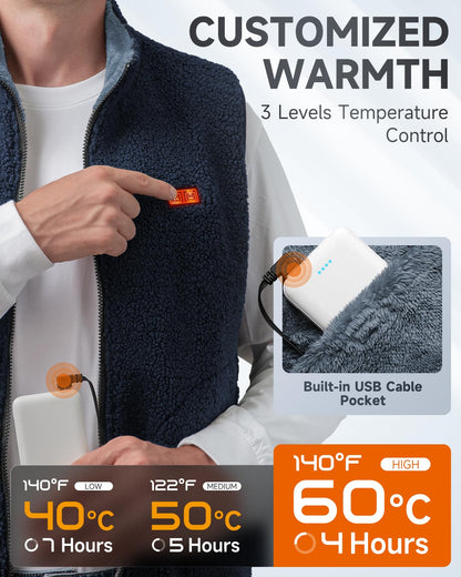 LABCOOL Heated Vest - Heated Vest for Men & Women - Made of soft fleece - USB heating with 10000mAh power bank - 6-zone heating with 3 temperature levels - machine washable
