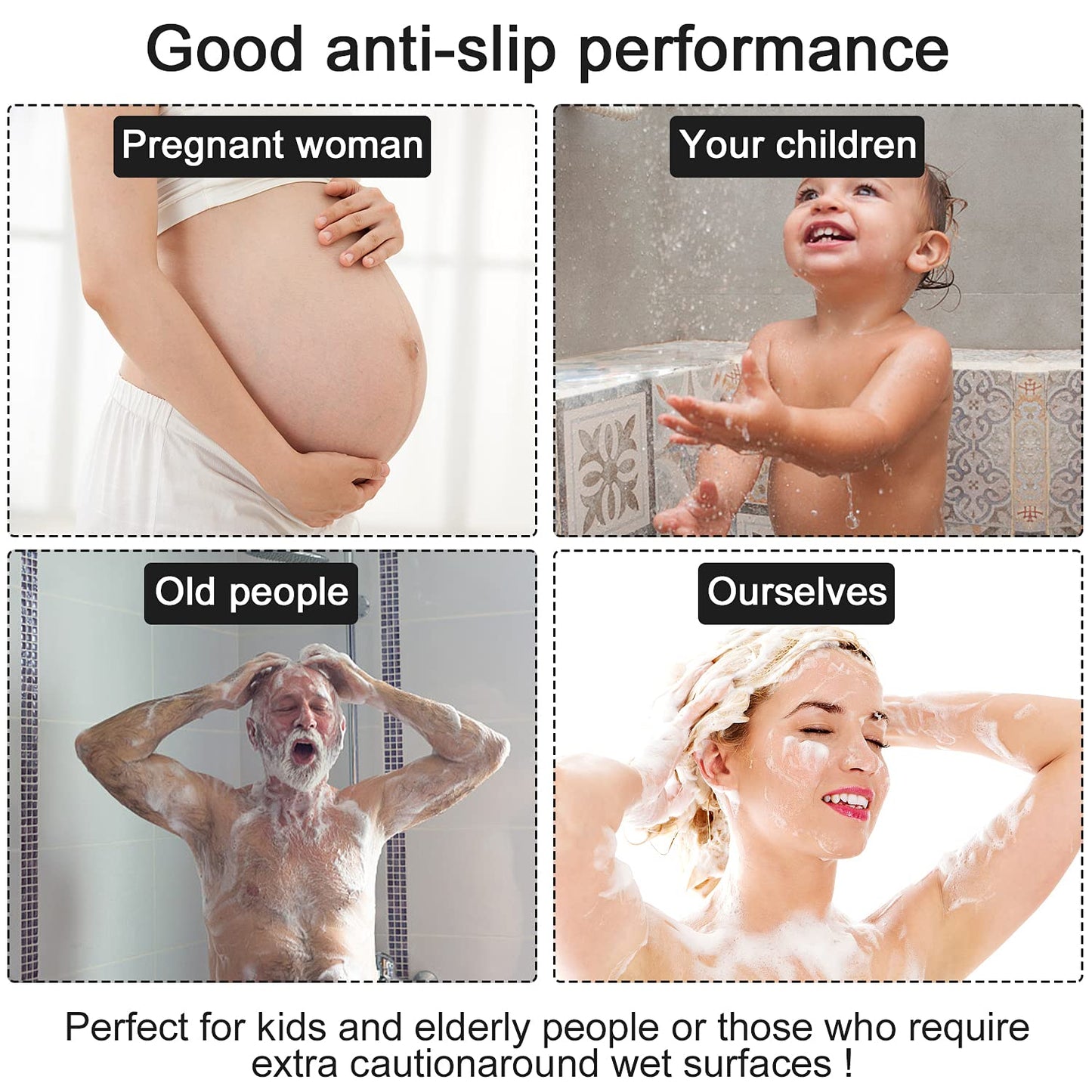 Non-slip shower mat, 80 x 80 cm Soft Comfort bathtub mat with drainage holes, Anti-mold, Quick drying, washable PVC shower mats, for wet areas, safe for children and elderly.
