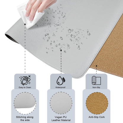 BLESWIN Desk Pad - Double-sided cork and leather desk pad, mouse & keyboard mat, non-slip desk protector for computer and laptop (light gray, 140x43CM)