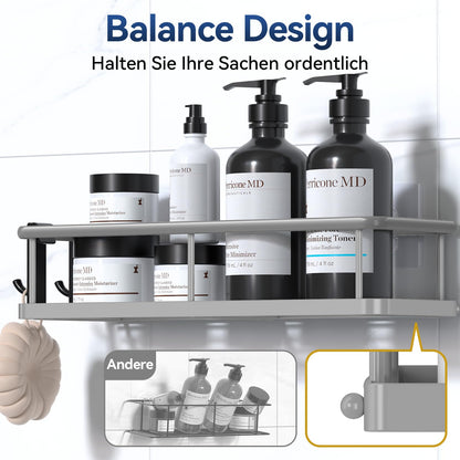 YASONIC shower caddy without drilling, bathroom organizer, shower shelf without drilling, shower holder without drilling shampoo holder for shower, bathroom shelf without drilling with 4 removable hooks, grey.