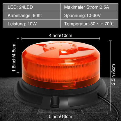 Dinfu LED Round Beacon Yellow Warning Light Orange 12V LED Strobe Light with magnetic base and 9 modes for car tractor UTV trailer SUV J-eep vehicle truck.