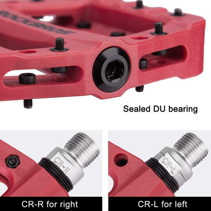 ROCKBROS Bike Pedals MTB Flat Pedals, non-slip platform pedals with stainless steel pins, ball bearings & graphite DU, Durable nylon, 9/16 inch pedals for mountain bike, trekking, city bike