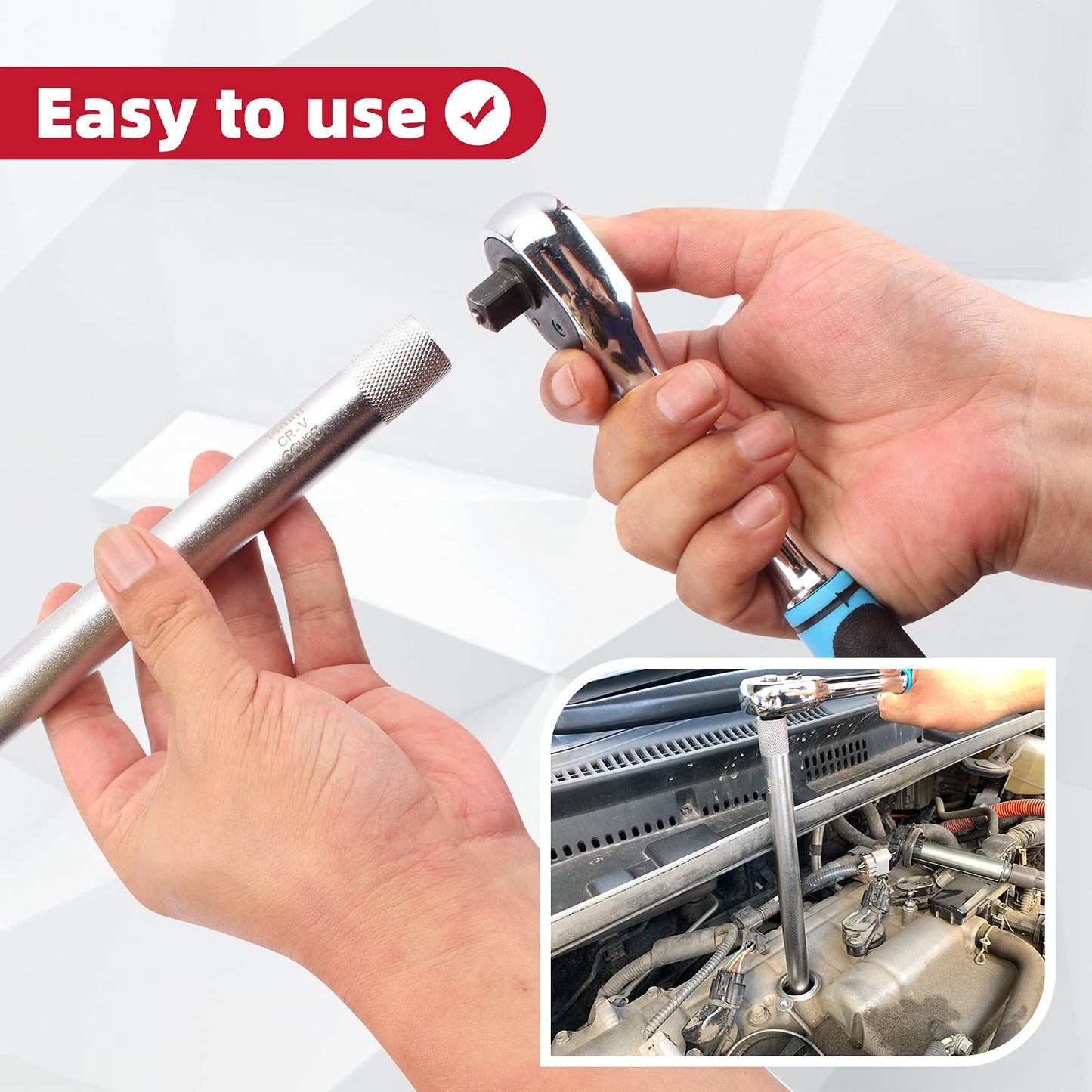 CCLIFE 2-piece magnetic spark plug socket 3/8" glow plug key tool SW 14mm 16mm Extra long 250mm