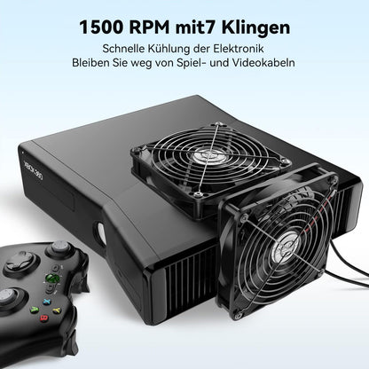 ELUTENG 2 in 1 USB fan 140mm 5V, double USB PC fan USB computer PC fan 140mm housing fan with 3 adjustable speeds for PS4/laptop/TV box/AV cabinet/router