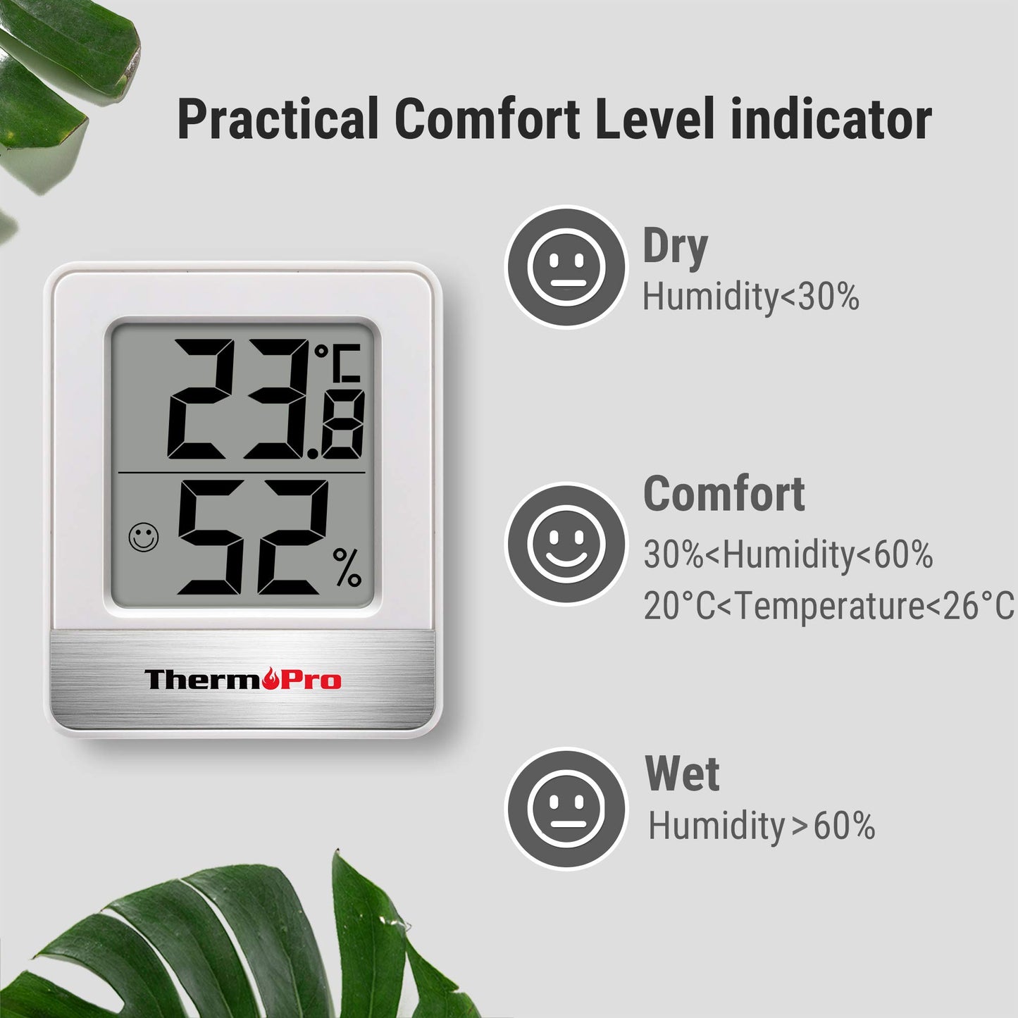 ThermoPro TP49W-4 Digital Mini Thermo-Hygrometer Thermometer Room Thermometer 4 in 1 Indoor Temperature and Humidity Monitor with Smiley Indicator