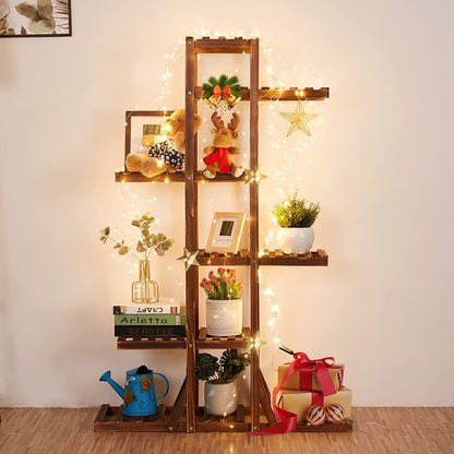 Outdoor flower stand, solid wood flower shelf with 6 levels. Plant ladder multi-storey, 90 x 131 x 25cm.