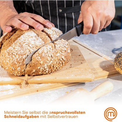 MasterChef knife block with knife cake knife set with Santoku knife, bread knife, chef's knife, vegetable knife, and utility knife, stainless steel, sharp, 5-piece, soft-touch handles.