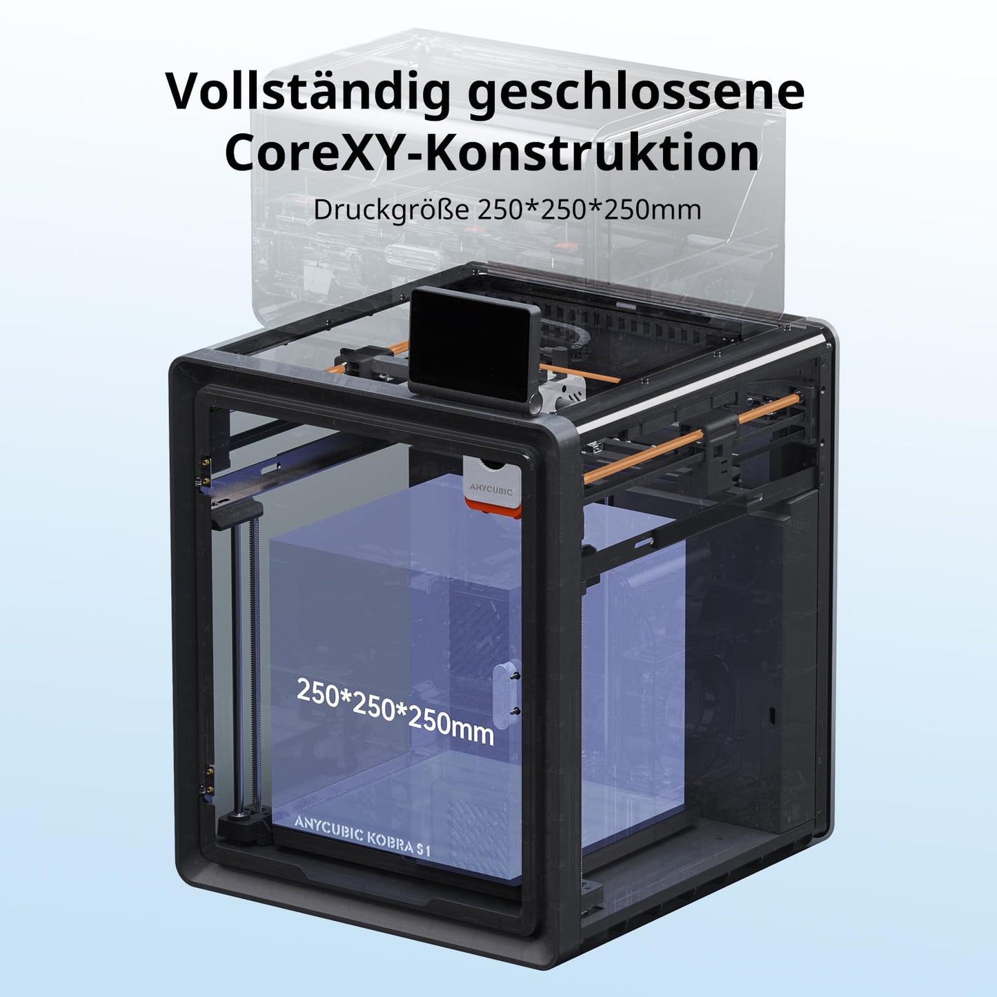 Anycubic Kobra S1 3D printer, 600mm/s high-speed printing, Built-in camera AI surveillance, 320°C hotend with removable nozzle, CoreXY structure, Print size 250 x 250 x 250 mm