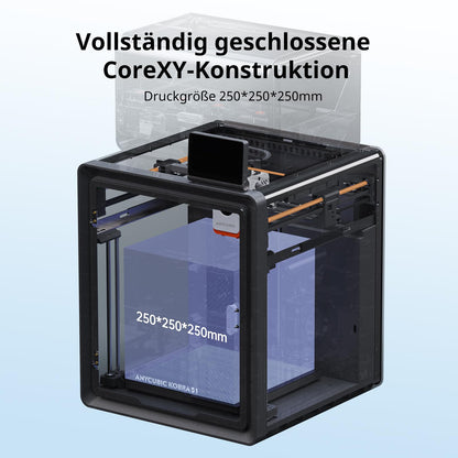 Anycubic Kobra S1 3D printer, 600mm/s high-speed printing, Built-in camera AI surveillance, 320°C hotend with removable nozzle, CoreXY structure, Print size 250 x 250 x 250 mm