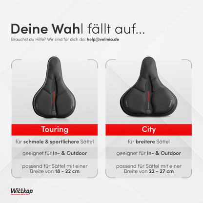 WITTKOP bike seat cushion with gel pad & memory foam I Ergonomic bike seat cover for women and men with 3-zone concept I Comfortable bike saddle cover for Peloton & bike seat