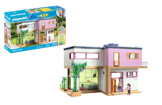 PLAYMOBIL MyLife 71607 House with Winter Garden, includes two figures and a sticker sheet, made from over 80% recycled and bio-based materials, diverse playset for kids ages 4 and up.