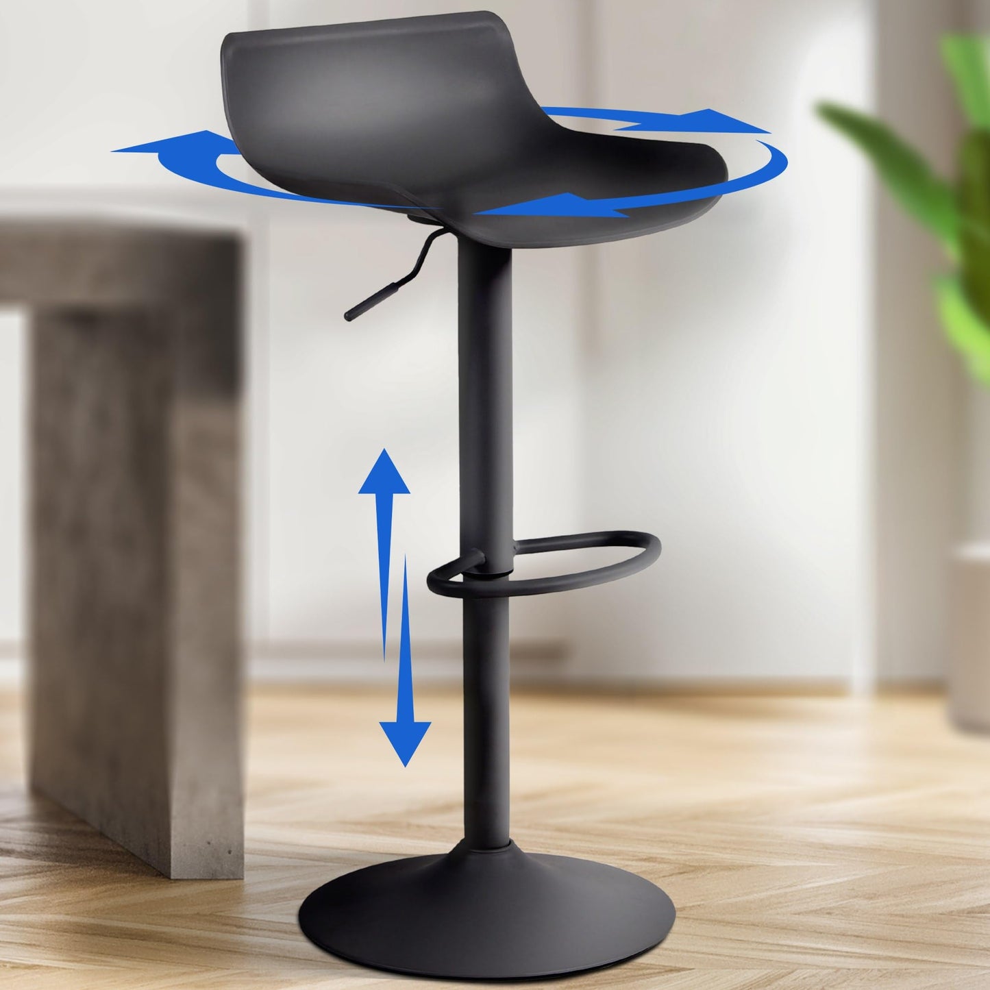 CLP 2er Set Barstools Aveiro with plastic seat I Adjustable counter stool I Counter stool with trumpet base, Color: black