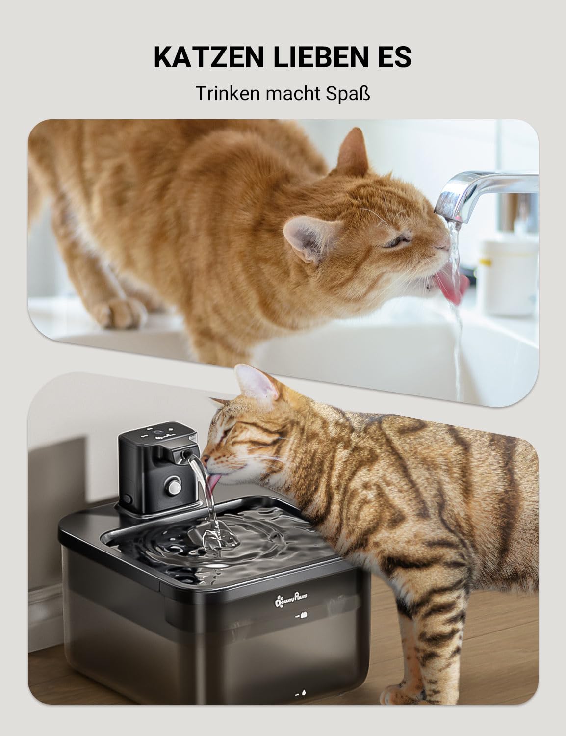 DownyPaws Cat Fountain Wireless, Battery Operated Drinking Fountain for Cats with Motion Sensor, 2.5L Cat Water Fountain Quiet No Power, Automatic Cat Water Dispenser, Black