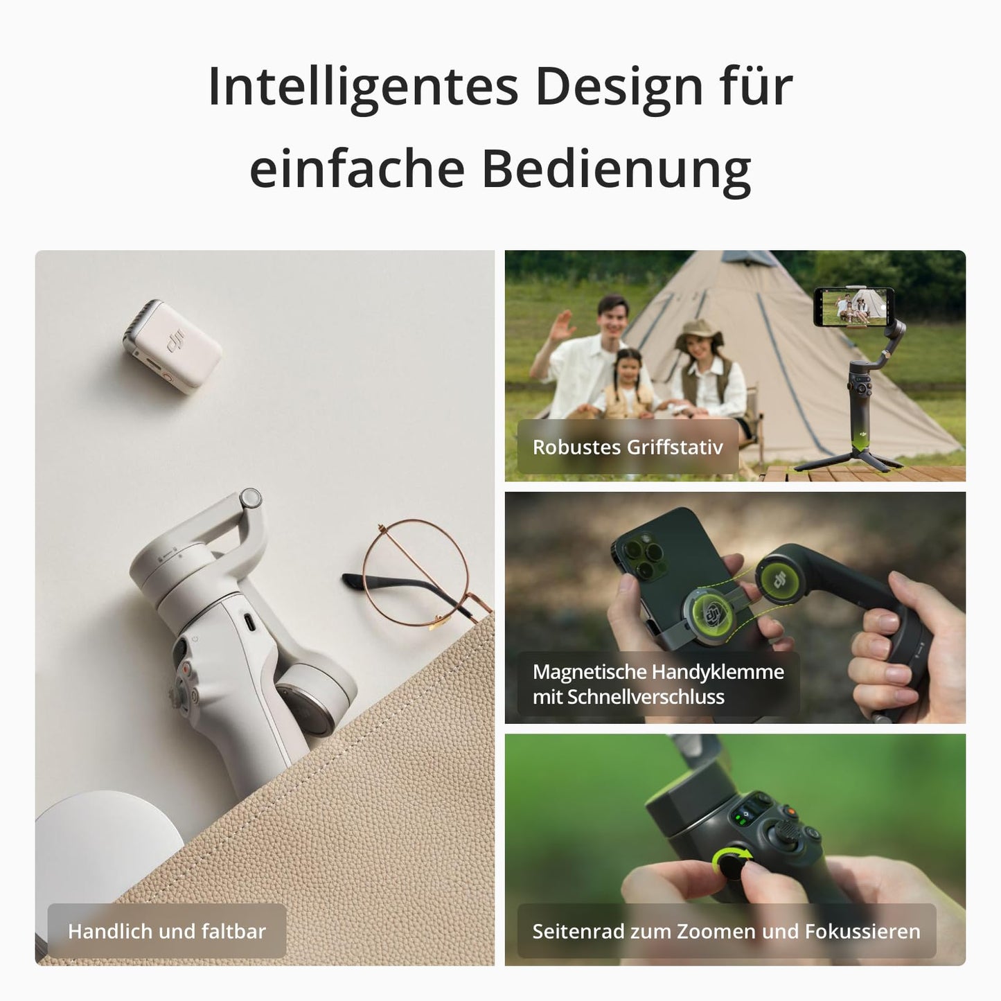 DJI Osmo Mobile 6 Fill Light Combo, 3-axis smartphone gimbal, integrated extension pole, portable & foldable, Android & iPhone gimbal, object tracking, additional light phone clamp, Platinum Grey