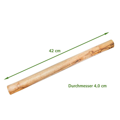 NATUREHOME wooden dough roller for spreading pizza, crepes, cakes, noodles, and pastry. Handmade, handle-less noodle rod, 42x4 cm.