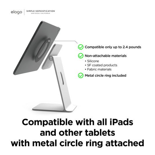 elago Magnetic Tablet Stand - Compatible with iPad Pro 12.9" (6th/5th Gen) and 11" (4th/3rd Gen), Air 10.9" (5th/4th Gen), Mini 8.3" (6th Gen), Nintendo Switch 2 (Silver)