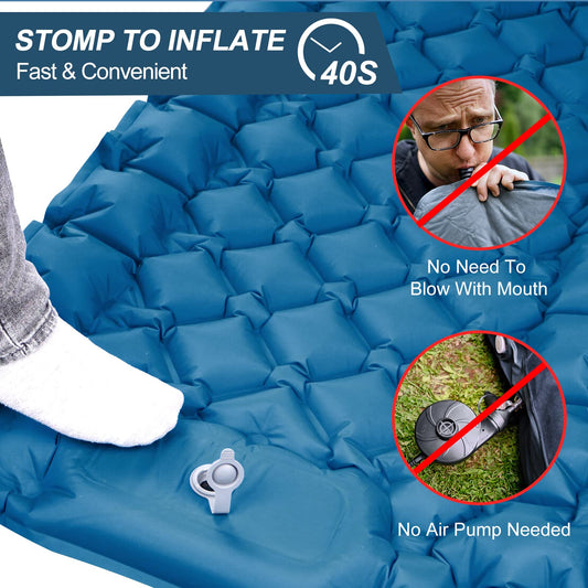 NHOWIN Self Inflating Sleeping Pad, 9CM Thickened Camping Air Mattress with Foot Press Pump & Pillow, Portable Ultralight Sleeping Mat Inflatable Mattress Outdoor for Hiking Backpacking