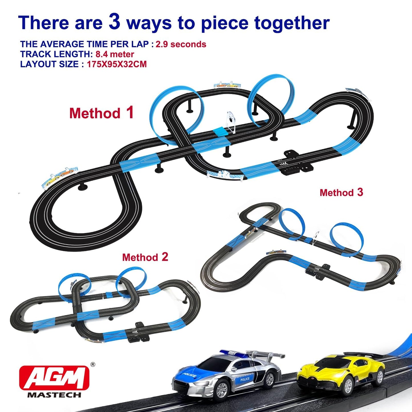 AGM MASTECH High Speed Series Slot Car Race Track Sets - Slot cars, race tracks & accessories Electric race track, Dual electric race track, Electric race car set for girls & boys.