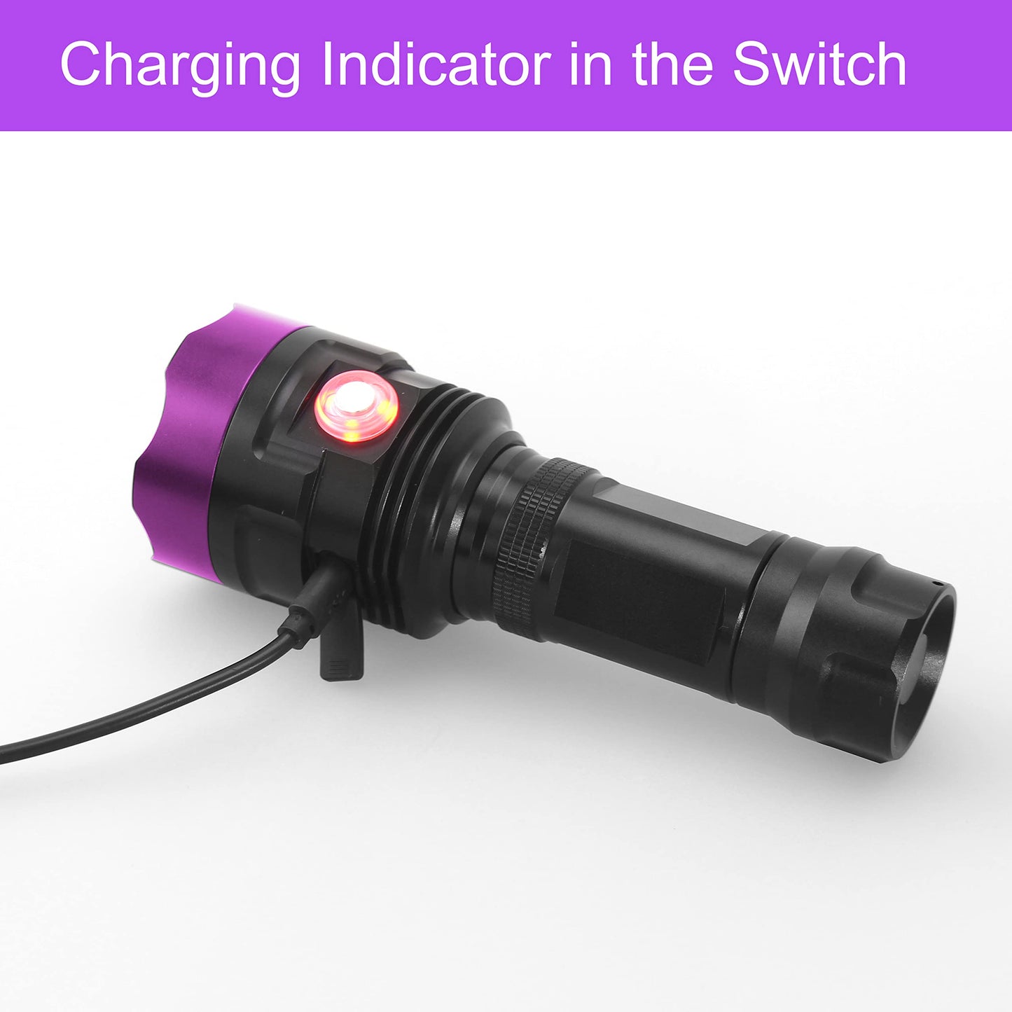 AHOME V30S UV 365nm flashlight [USB rechargeable] black light, ZWB2 filter, 3 high-performance ultraviolet LEDs, [5000mAh battery] and charging cable, for professional/commercial use.