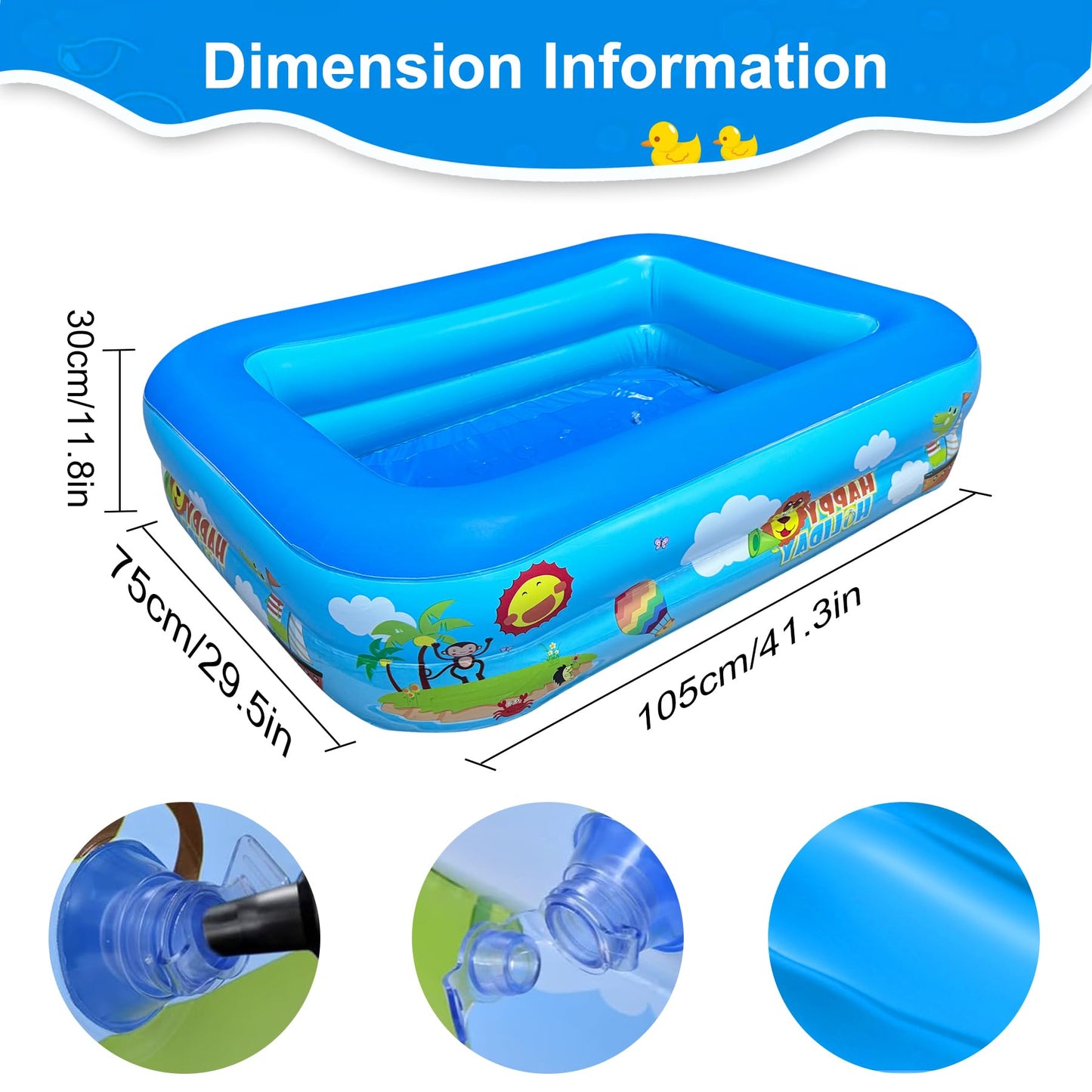 Children's paddling pool, Inflatable pool, Inflatable paddling pool, Kids pool, Kids paddling pool, Swimming pool, Inflatable pool, Inflatable kids pool, 2 rolls 105 x 75 cm Height 30 cm