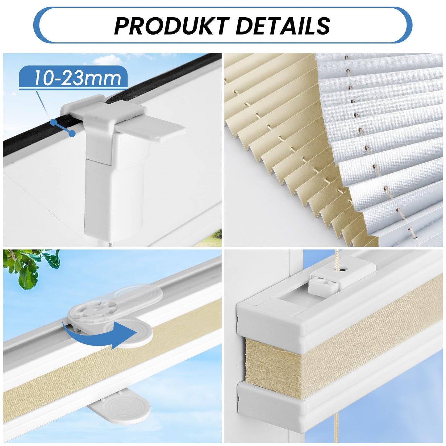TFSKY Pleated Shade without Drilling Darkening Clampfix Light Beige W39.4 x H47.2 in Thermo Pleated Shades Darkening 100% Lightproof Pleated Blind for Window & Door Blackout Pleated Shade Sun Protection Privacy Screen