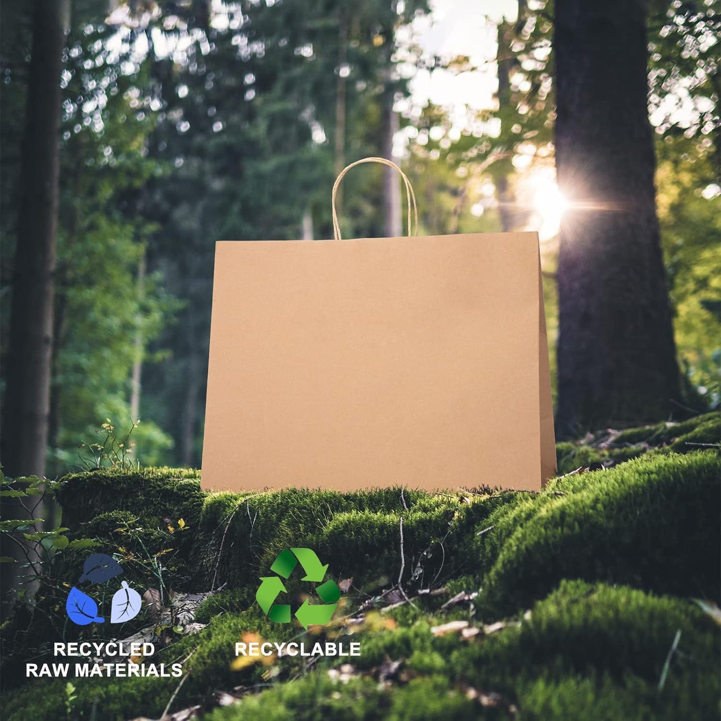 Switory 25pcs Brown Paper Bags with Handle - 41 x 15 x 30 cm Large Gift Bags Kraft Paper Bags for Shopping, DIY, Stores, Birthday, Party