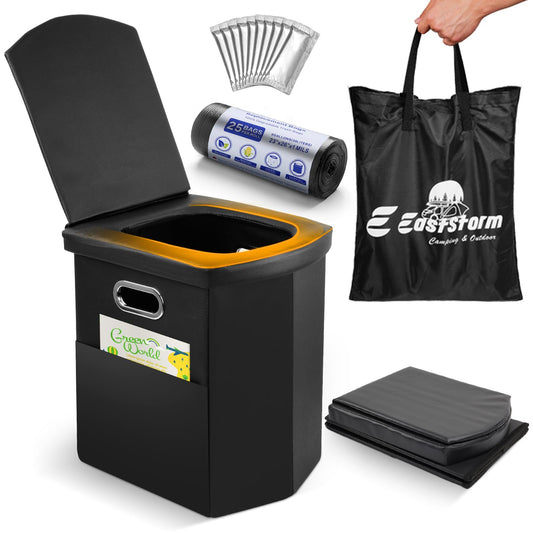 EASTSTORM Foldable camping toilet, 42 cm seat height like at home, emergency toilet for adults & children, garden, fishing, tent, bedroom, road trips, beach. Weight capacity 200 kg.