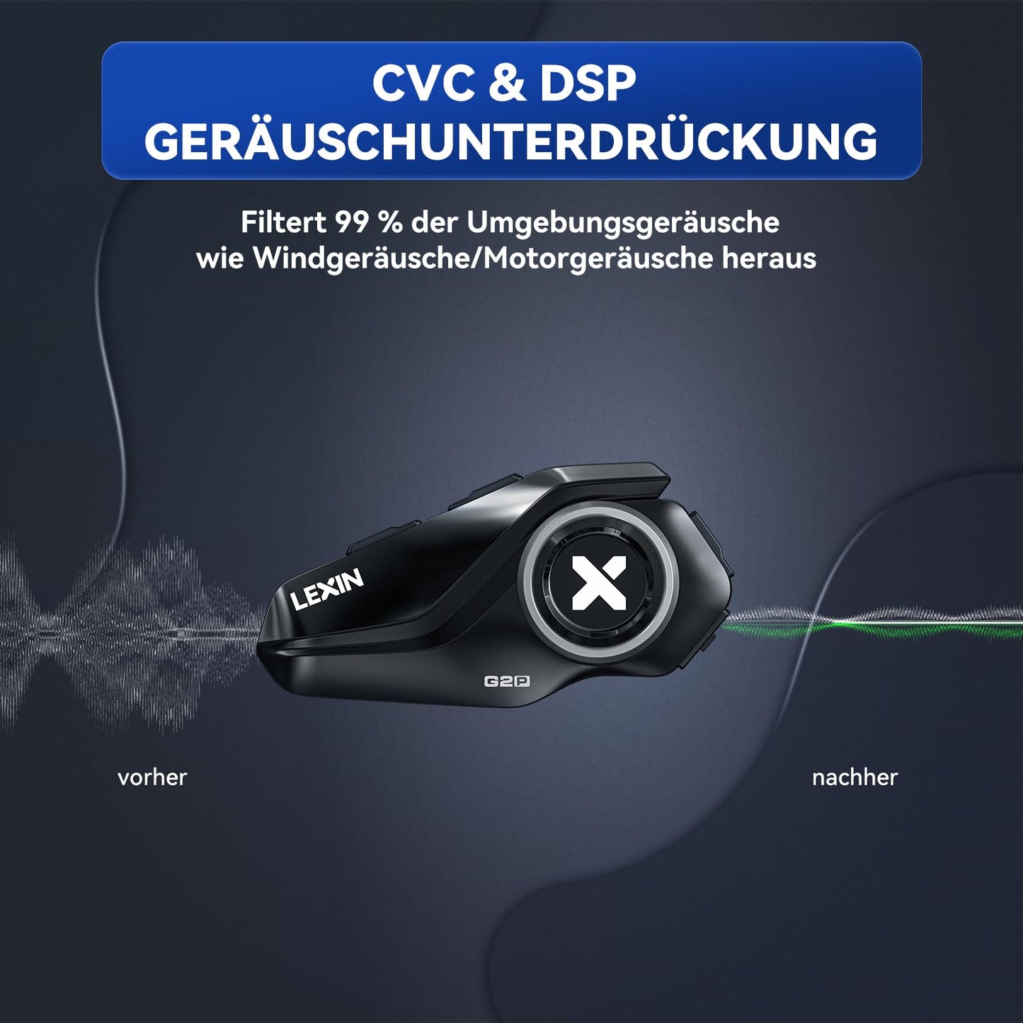 LEXIN G2P Motorcycle Bluetooth Headset, Helmet Communication System for 2 up to 6 people within 1000m range, IP67 Waterproof Hands-Free calling with FM Radio, Single Pack.