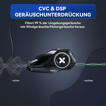 LEXIN G2P Motorcycle Bluetooth Headset, Helmet Communication System for 2 up to 6 people within 1000m range, IP67 Waterproof Hands-Free calling with FM Radio, Single Pack.