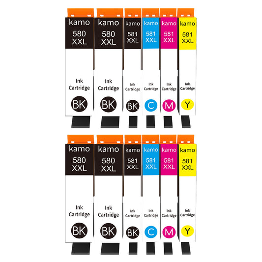 Kamo PGI-580 CLI-581 XXL printer cartridges compatible with Canon 580XXL 581XXL cartridges (12-pack), for Pixma TS705 TS6350 TR8550 TS6150 TS6351 TR7550 TS6250 TS6151 TS6251 TS9550