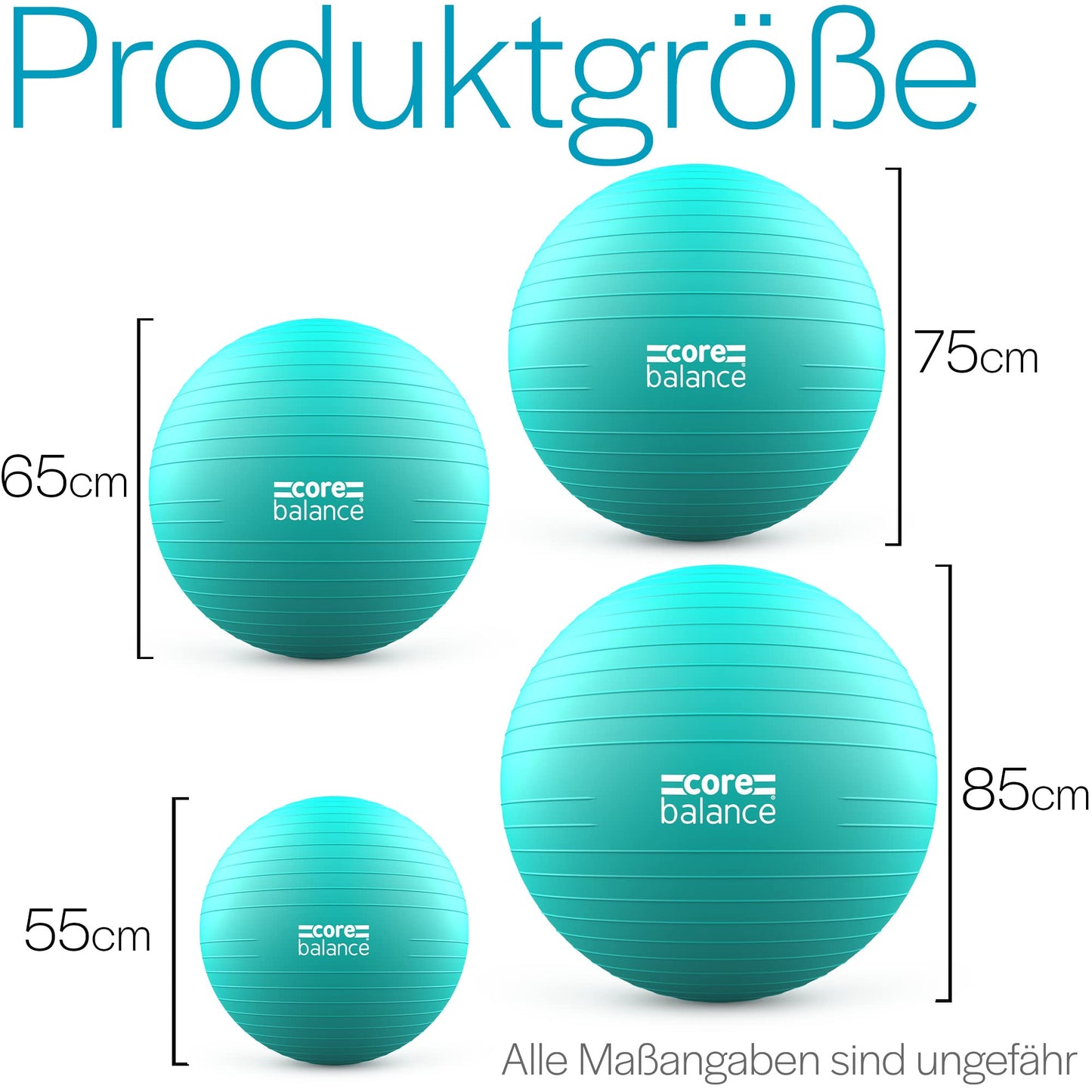Core Balance, burst-resistant exercise ball - for fitness, yoga, pregnancy - 55cm 65cm 75cm 85cm - includes air pump