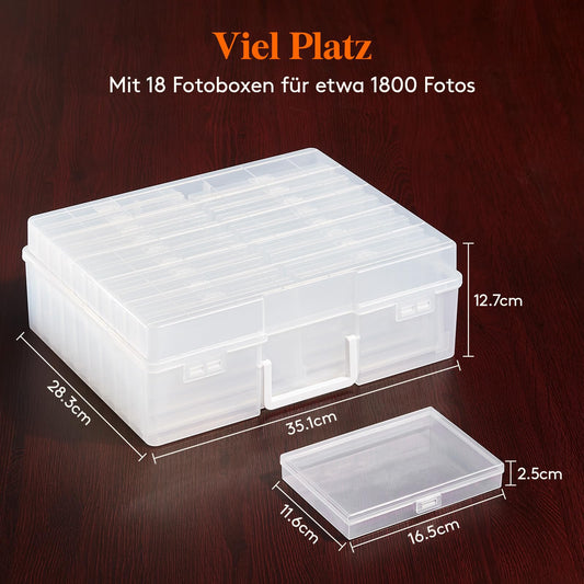 Lifewit Photo Storage Box 4 x 6 inch Photo Case, 18 inner photo holders, transparent photo boxes for storage, plastic photo organizer for seeds, cards, crafts, stickers, 2 pieces.