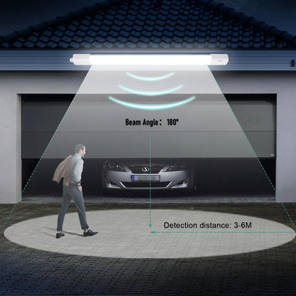 LED moisture-proof luminaire with motion sensor 120CM, ceiling light LED tube 36W 4000LM, IP65 cellar light, waterproof moisture-proof lamp for workshop garage kitchen bathroom office, neutral white, 4000K